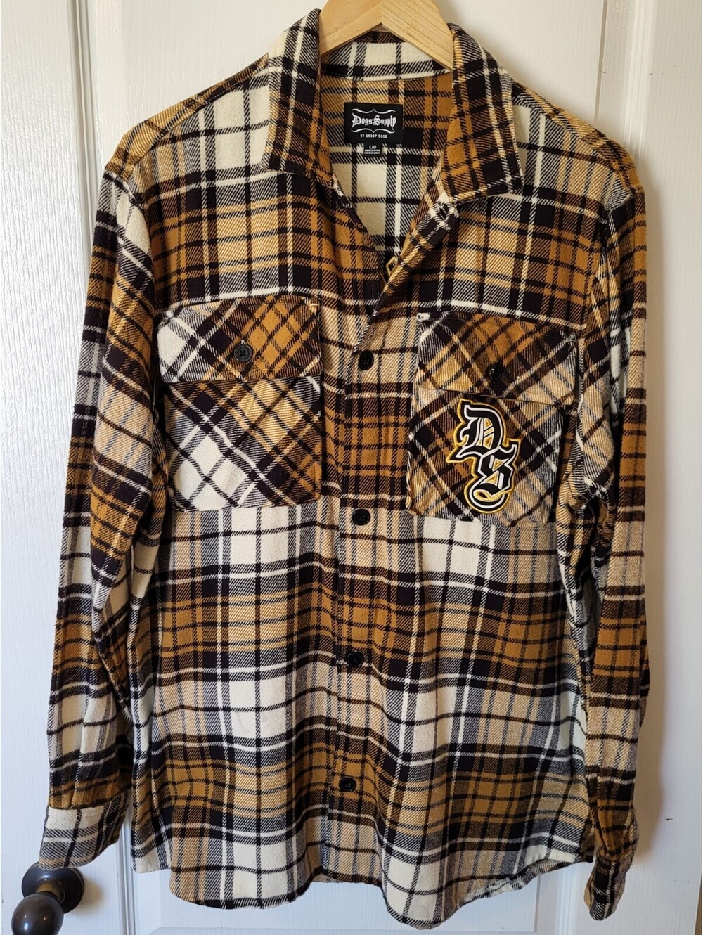 Dogg Supply By Snoop Dogg Men’s Sz L Yellow Plaid Flannel Shirt Long Sleeve